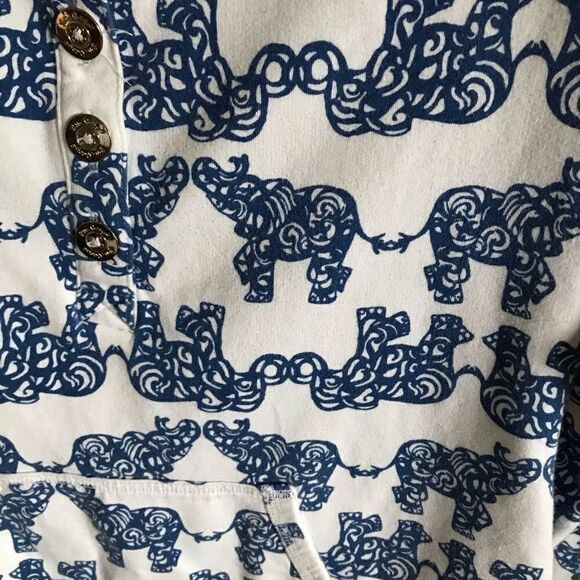Lilly Pulitzer Elephant Print Kangaroo Pocket Popover Top Size Small blue white - Picture 5 of 6